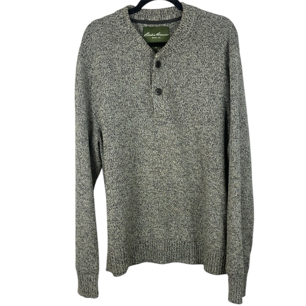 Eddie Bauer Men's Charcoal Gray Textured Knit 1/4 Button Henley XL Sweater